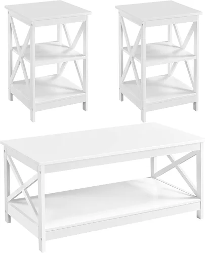 Miniatura 9 de Topeakmart X-Design - Juego de 3 mesas de sala de estar, con 1 mesa auxiliar y 2 mesas laterales para sofá, color negro