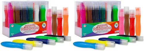 12 pinceles de pintura exprimibles de colores clásicos para niños, pincel de pintura de témpera, varios colores divertidos para niños pequeños, (0.8