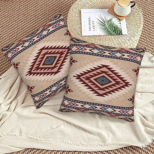 Miniatura 2 de Juego de 2 fundas de almohada de estilo étnico vintage, estampado geométrico azteca, étnico, tribal, para dormitorio, sala de estar, sofá