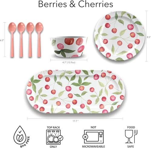 Miniatura 3 de Cuchara de postre de melamina de bayas y cerezas - Coral - Juego de 4