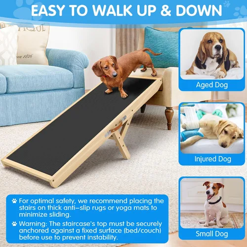 Miniatura 2 de Rampa para perros con alfombrilla de silicona antideslizante, rampas de madera de 39 pulgadas para perros pequeños, soporta hasta 100 libras, altura