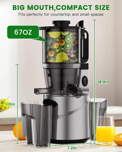 Miniatura 8 de Exprimidor de prensa en frío – Conducto de alimentación de 5.5 pulgadas, exprimidor masticador para frutas y verduras enteras, barrena de corte