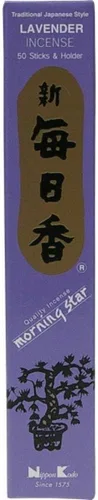 Morning Star Incienso lavanda, 50 varillas con soporte de incienso de cerámica, nota clave: lavanda, incienso de estilo japonés, Nippon Kodo
