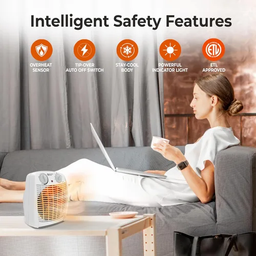 Miniatura 7 de Comfort Zone CZ45E Calentador Personal con Ventilador Forzado de 750/1,500 Vatios con Termostato Ajustable, Protección contra Sobrecalentamiento