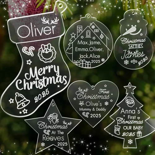 Miniatura 3 de Adornos personalizados para árbol de Navidad, decoración de Navidad personalizada para el nuevo hogar, nombres grabados de miembros de la familia