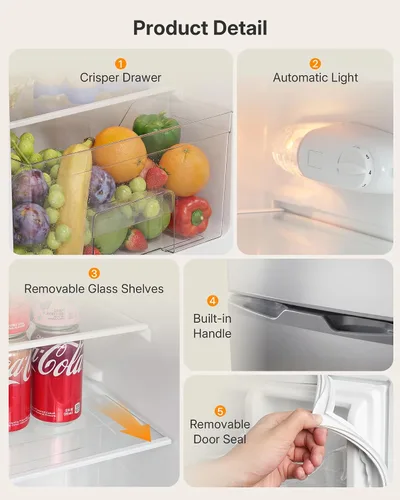 Miniatura 7 de Upstreman Mini refrigerador de 3.1 pies cúbicos con congelador, refrigerador pequeño de doble puerta, termostato ajustable, mini refrigerador