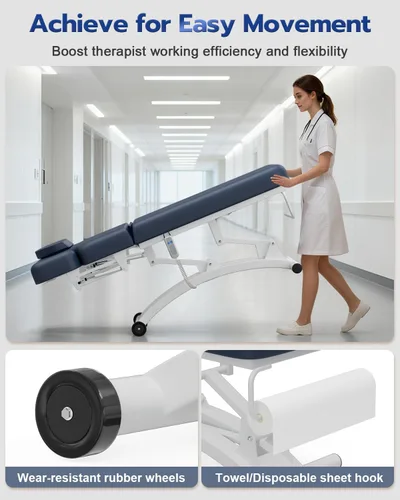 Miniatura 5 de SyyBhb Mesa de masaje eléctrica profesional Hi-Lo con ruedas, respaldo ajustable Haydraulic hacia abajo para tratamiento/facial/belleza/spa/terapia