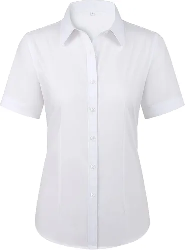 Miniatura 22 de Siliteelon - Camisas de vestir con protección contra manchas, sin arrugas, de manga corta, color liso, con botones, para mujer
