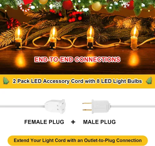 Miniatura 3 de Paquete de 2 cables de accesorios con 8 bombillas LED y toma de corriente, luz de pueblo navideño de 18 pies, cable de luz de molde inflado