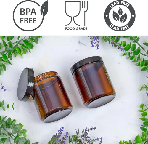 Miniatura 8 de Cornucopia Brands Tarros de vidrio ámbar de 8 onzas / 9 onzas (paquete de 6) tarros de cosméticos de lados rectos, ideales para mantequilla