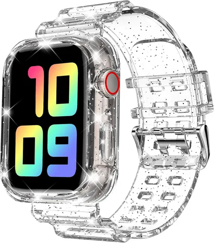 DABAOZA - Correa compatible con Apple Watch de 49 mm, 46 mm, 45 mm, 44 mm, 42 mm, 41 mm, 40 mm, 38 mm, con protector, correa de TPU brillante para