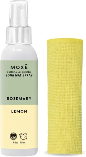 MOXE Limpiador de esterillas de yoga, certificado Green America, aceites esenciales de romero y limón, seguro para todas las alfombrillas y equipos