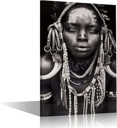 Miniatura 21 de Decoraciones de sala de estar, cuadro de mujer africana negra, pintura de retrato de mujer sobre lienzo, obra de arte moderna, decoración del hogar