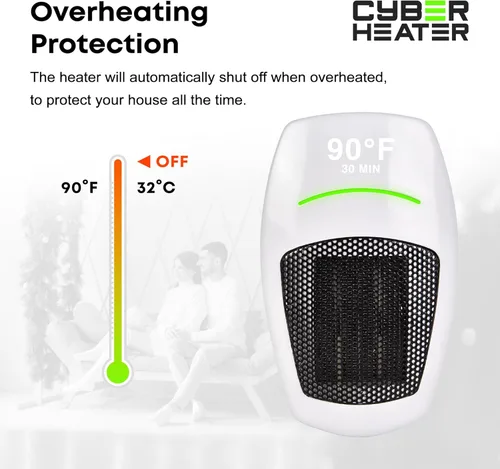Miniatura 5 de Cyber Heater - Calentador portátil para uso en interiores, elegante y compacto con control remoto, cerámica eléctrica de 500 W para dormitorio