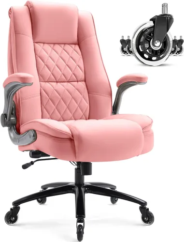 Miniatura 13 de EZAKI Silla de oficina con respaldo alto, brazos abatibles, silla ejecutiva de escritorio para computadora, soporte lumbar integrado, acolchado Beige