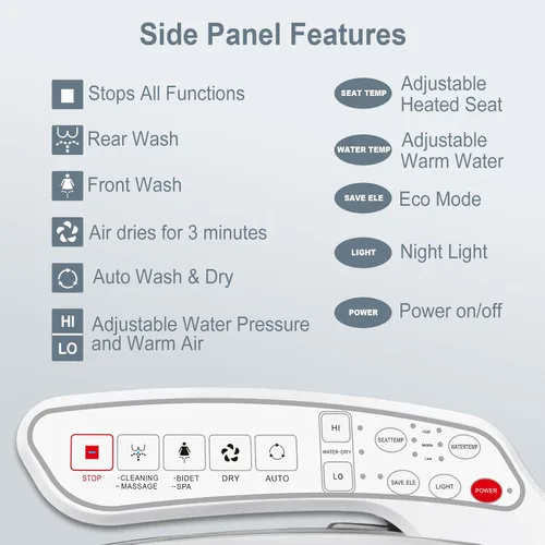 Miniatura 3 de ZMJH ZMA102D Asiento de inodoro con bidé, redondo inteligente, agua caliente ilimitada, lavado en remolino, calentado electrónicamente, secador