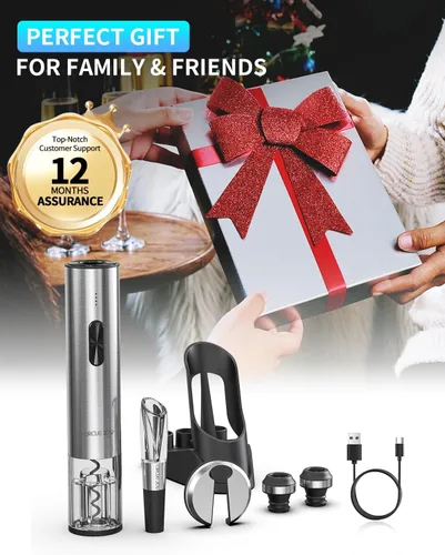 Miniatura 7 de CIRCLE JOY Juego de regalo de abridor de botellas de vino eléctrico 7 en 1 de acero inoxidable recargable con bomba de vacío automática, cortador