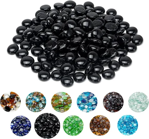 Miniatura 14 de Skyflame - Cuentas de vidrio de fuego mezclado de 10 libras para chimenea, lugar para fogatas y paisajismo, de ½ pulgada de alto brillo, color azul