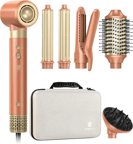 Estilizador de aire caliente de 6 en 1 de webeauty [Doble voltaje], secador de pelo iónico negativo de alta velocidad con rizadores automáticos,