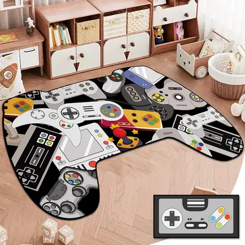 Miniatura 14 de Alfombra de Juego para Adolescentes Varones con Decoración de Controlador de Juegos, Alfombras de Videojuegos para Dormitorio de Niños, Sala