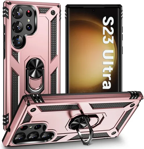 Miniatura 24 de Funda protectora diseñada para Galaxy S23 con soporte, a prueba de caídas militares, a prueba de golpes, a prueba de polvo, para Samsung S23, rosa