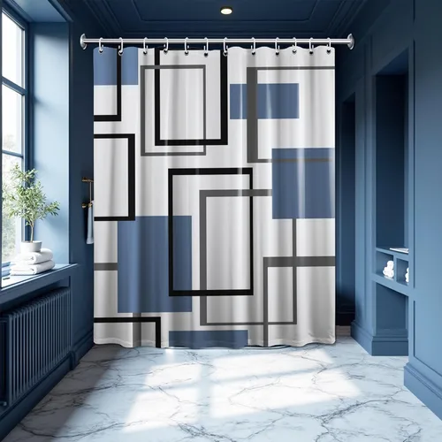 Miniatura 52 de Cortina de Ducha en Blanco y Negro Geométrica Cortinas de Ducha para Decoración de Baños de Hombres Juego de Cortina de Baño en Negro Blanco y Gris