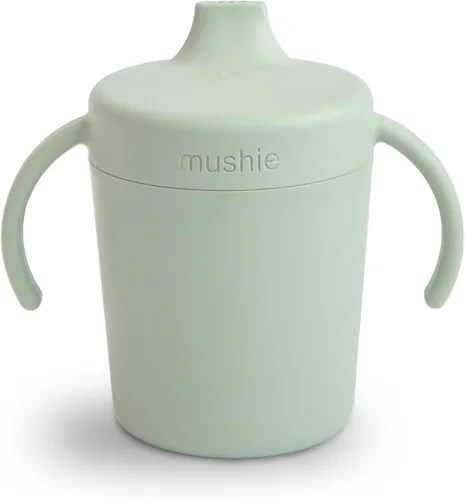 mushie - Vaso entrenador para bebés | Fabricado en Dinamarca | Tapa con torsión resistente a fugas y asas | 6 meses + (salvia)