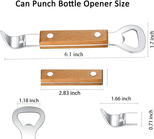 Miniatura 3 de HANCELANT Abrebotellas con punzón para latas, abridor de latas manual de acero inoxidable, paquete de 3 Madera clara