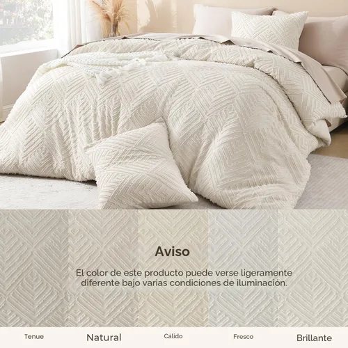 Miniatura 7 de Litanika - juego de edredón matrimonial beige, 3 piezas capitoné crema boho granja, ligero y esponjoso para todas las estaciones