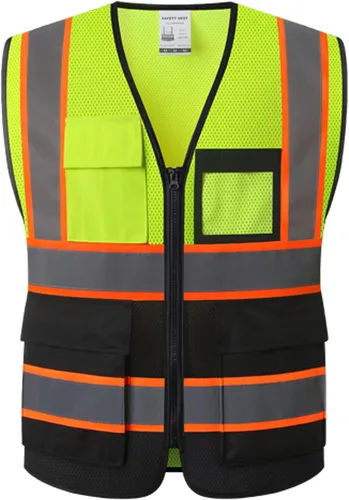 Miniatura 16 de Chaleco de seguridad para mujer, chaleco de alta visibilidad con 8 bolsillos y cremallera frontal, chaleco reflectante de malla que cumple