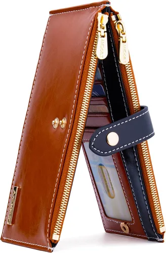 Miniatura 26 de ANDOILT - Cartera de cuero genuino para mujer con bloqueo RFID para tarjeta de crédito con cremallera