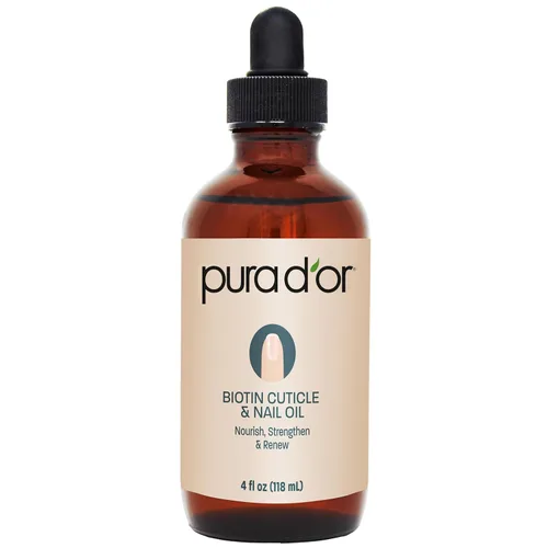 PURA D'OR Aceite de uñas y cutículas de 4 onzas – Tratamiento nutritivo con cuentagotas – Mezcla natural enriquecida con biotina, vitamina E, leche