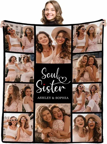 Miniatura 13 de Manta de collage de fotos personalizada con mensaje de amor y nombres, manta suave para niñas y hermanas, sofá cama, 30 x 40 pulgadas