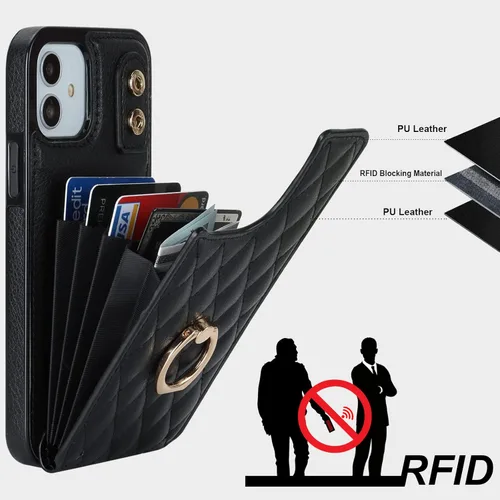 Miniatura 5 de Folosu Funda compatible con iPhone 12 iPhone 12 Pro con soporte para tarjetas, rotación de 360°, soporte de anillo de dedo con función atril, Negro