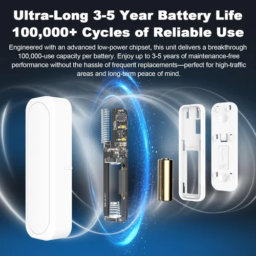 Miniatura 2 de Satisure - Timbre de puerta inalámbrico con sensor de puerta cuando se abre la puerta con rango de 600 pies, 58 campanillas, 5 niveles de volumen
