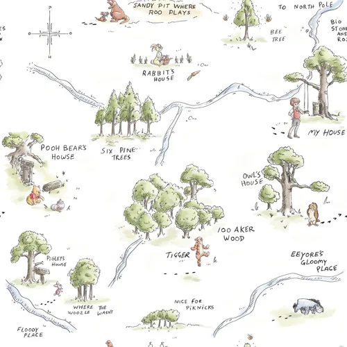 Miniatura 2 de Disney Winnie The Pooh Mapa del Bosque de los 100 Acres Papel pintado para pelar y pegar de RoomMates, RMK12440RL