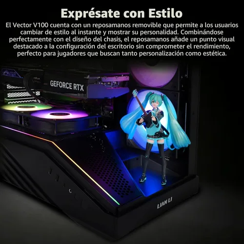 Miniatura 10 de Lian Li V100 ATX Carcasa de PC de Torre Media, 4 x 120mm Ventiladores ARGB PWM Preinstalados, Tira LED RGB, Plataforma de Visualización con Vidrio