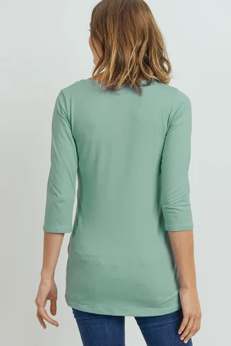 Miniatura 69 de LaClef - Blusa de maternidad para mujer, cuello redondo, manga 3/4, plisada al frente, estilo peplum