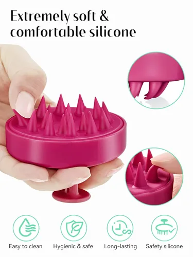 Miniatura 3 de HEETA Masajeador de cuero cabelludo para el crecimiento del cabello, cepillo de champú exfoliante de cuero cabelludo de silicona suave para Rojo