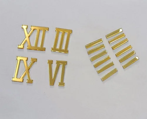 Yuxuanish Números romanos acrílicos dorados brillantes, números (1.6 in) y guiones (1.2 in) para reloj de pared de resina epoxi, repuesto de