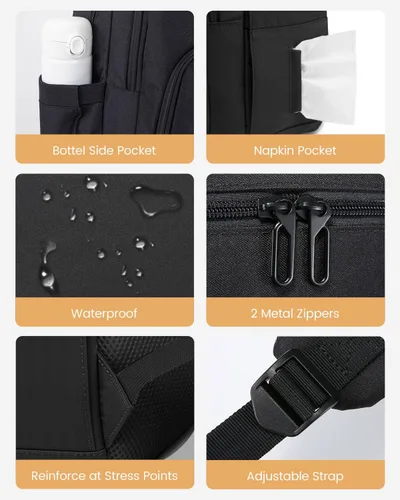 Miniatura 6 de LOVEVOOK Mochila escolar para mujeres y hombres, mochila negra con compartimento para laptop de 15.6 pulgadas, bolsa ligera para libros