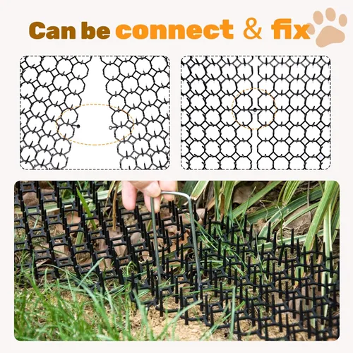 Miniatura 4 de Tapete de 8.5 x 6.5 pulgadas para gatos con 6 grapas de jardín y 6 lazos, paquete de 12 alfombrillas disuasorias para gatos para valla de jardín