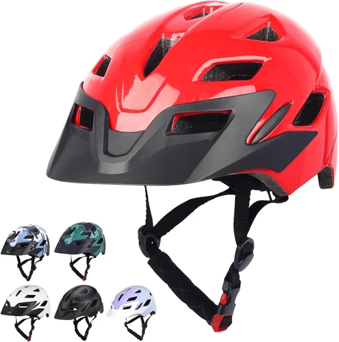 Miniatura 11 de Casco de bicicleta para niños, casco ajustable para niños y jóvenes con visera desmontable y luz LED para niños de 3-5/5-8/8-12 años, casco Azul