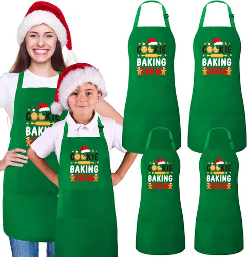 Suhine Paquete de 4 Delantales de Navidad para Adultos Verde Delantales de Cocina de Navidad para Cocinar Hornear Galletas Equipo Delantales a Juego