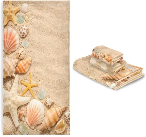 Miniatura 7 de ALAZA Juego de 3 toallas de playa con diseño de estrellas de mar en la playa, toalla de mano, toalla de baño, toalla suave y fina para invitados