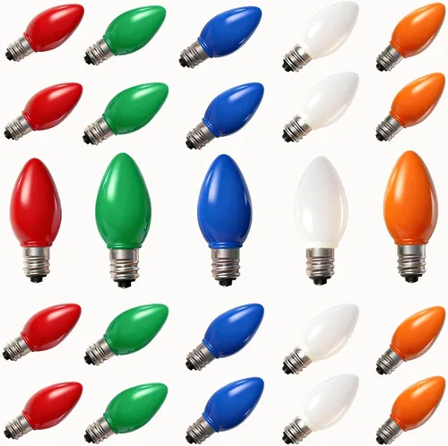 Miniatura 9 de Oviejo Paquete de 25 bombillas de repuesto C7 para luces navideñas, bombillas LED verdes C7 para luces de cadena navideñas, bombillas vintage C7 E12