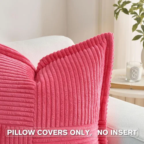 Miniatura 3 de HAUSSY Paquete de 2 fundas de almohada de 22 x 22 pulgadas, fundas decorativas de pana suave, estilo bohemio a rayas sólidas, fundas de cojín