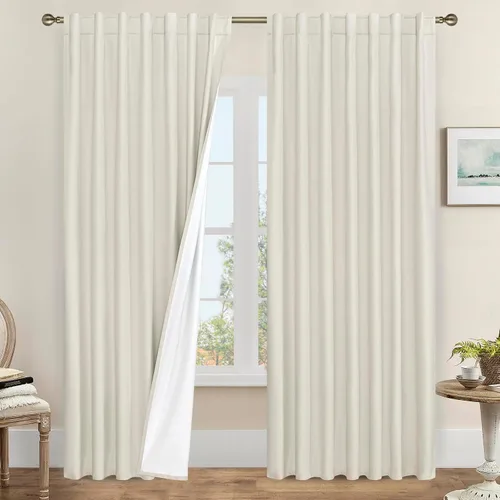 Miniatura 89 de LAMIT Cortinas de lino natural 100 % opacas para ventana, para dormitorio, 45 pulgadas, cortinas térmicas con textura de lino estilo granja