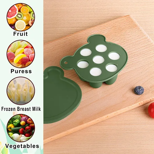 Miniatura 6 de Alimentador de frutas para bebé - Moldes de paletas de leche materna para aliviar la dentición - Paquete de 3 juegos de alimentación - 1 bandeja