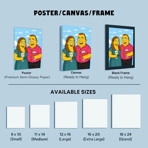 Miniatura 6 de Retrato de dibujos animados de estilo Simpson personalizado de tu foto, medio cuerpo, prueba de 24 horas, póster impreso o lienzo, regalo